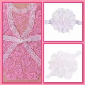 💗New💗Fancy Lacey Pink Onesie & Choice of Bow💗